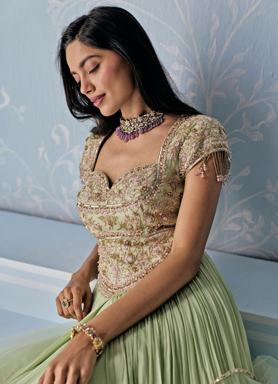 Mint Green Georgette Anarkali Set Seema Thukral - Fabilicious Fashion