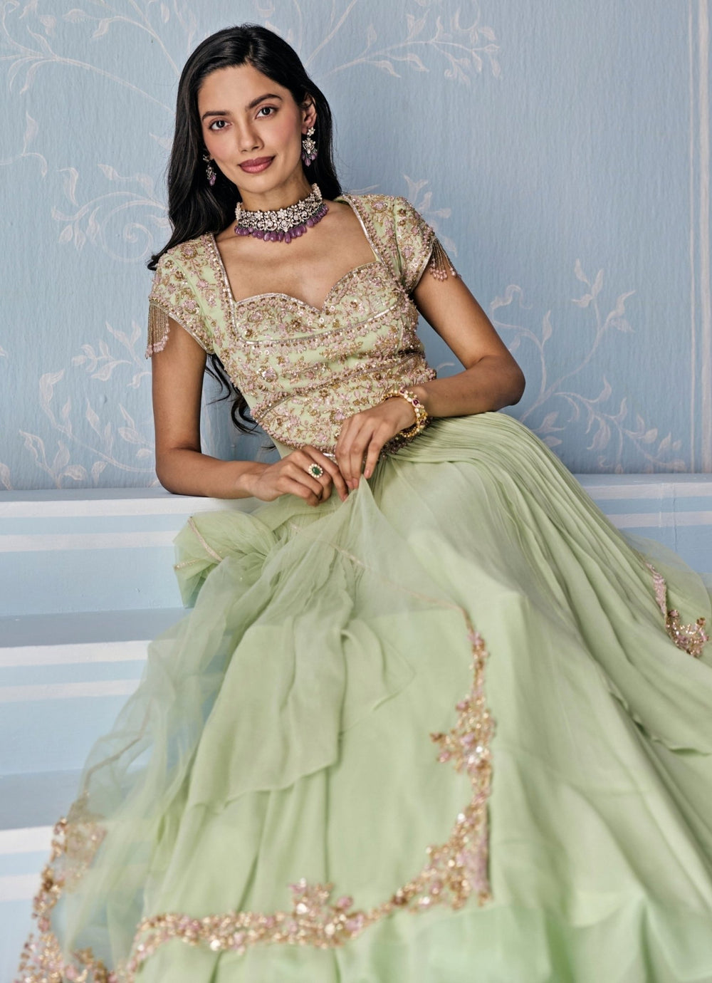 Mint Green Georgette Anarkali Set Seema Thukral - Fabilicious Fashion