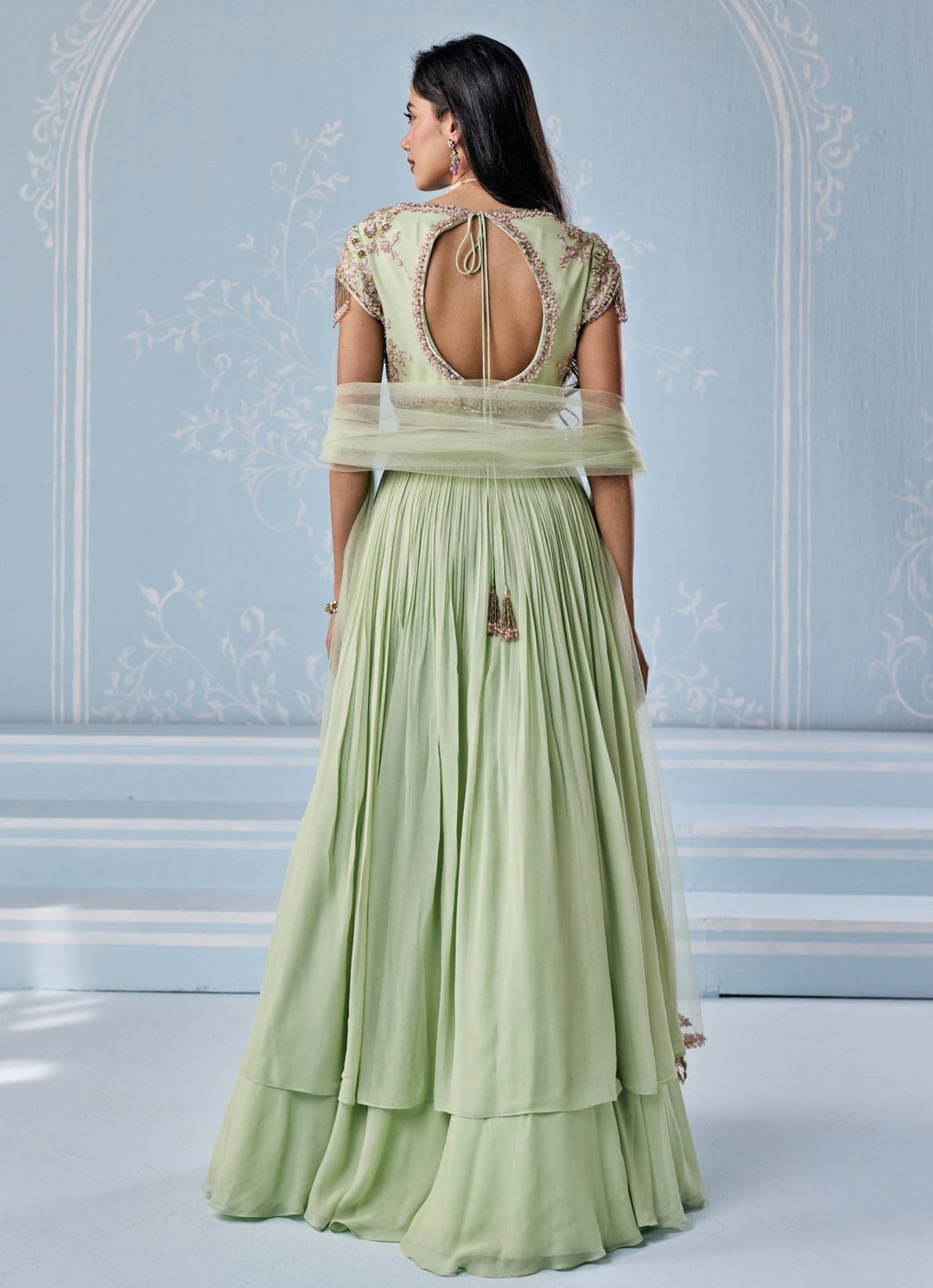 Mint Green Georgette Anarkali Set Seema Thukral - Fabilicious Fashion