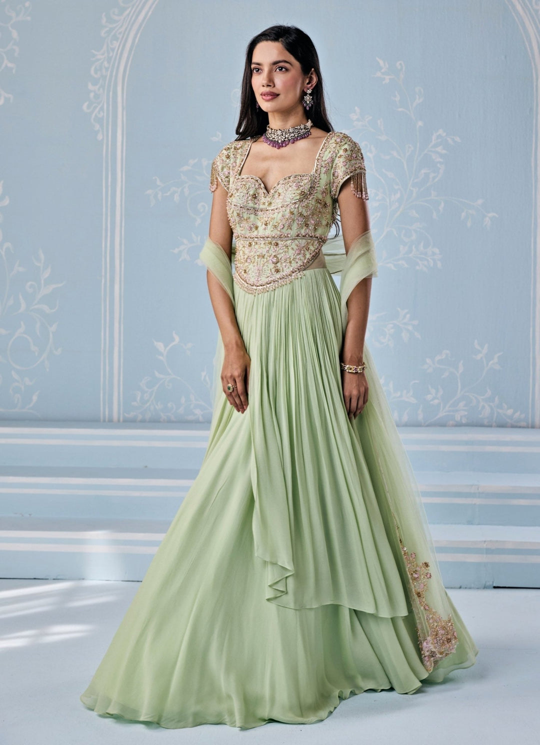 Mint Green Georgette Anarkali Set Seema Thukral - Fabilicious Fashion