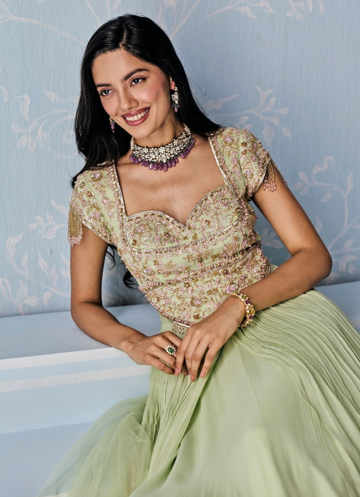 Mint Green Georgette Anarkali Set Seema Thukral - Fabilicious Fashion