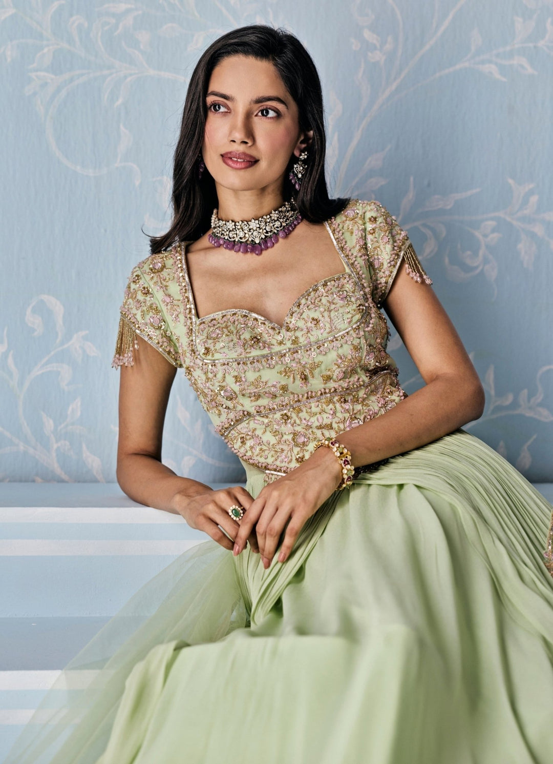 Mint Green Georgette Anarkali Set Seema Thukral - Fabilicious Fashion