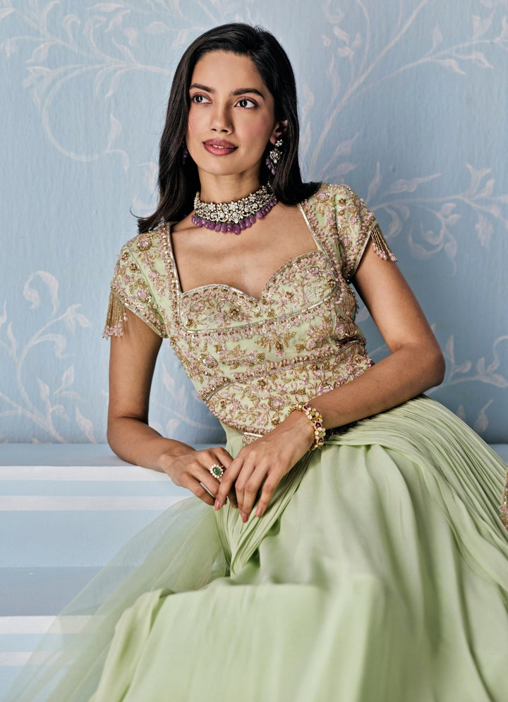 Mint Green Georgette Anarkali Set Seema Thukral - Fabilicious Fashion