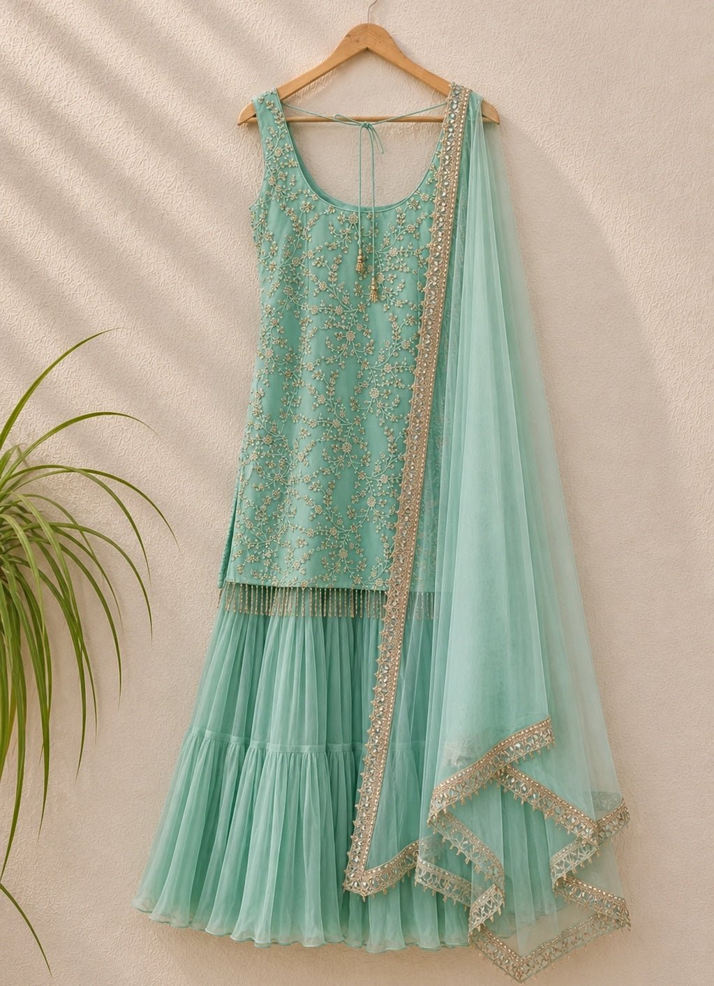 Mint Green Georgette Kurta Sharara Set Anisha Shetty - Fabilicious Fashion