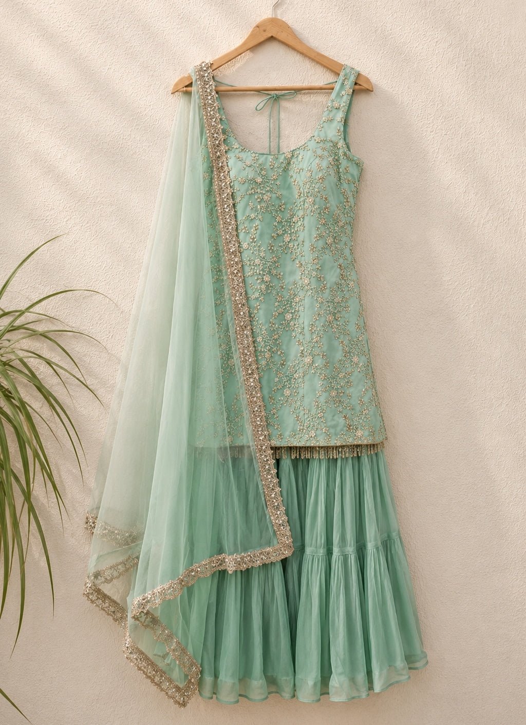 Mint Green Georgette Kurta Sharara Set Anisha Shetty - Fabilicious Fashion