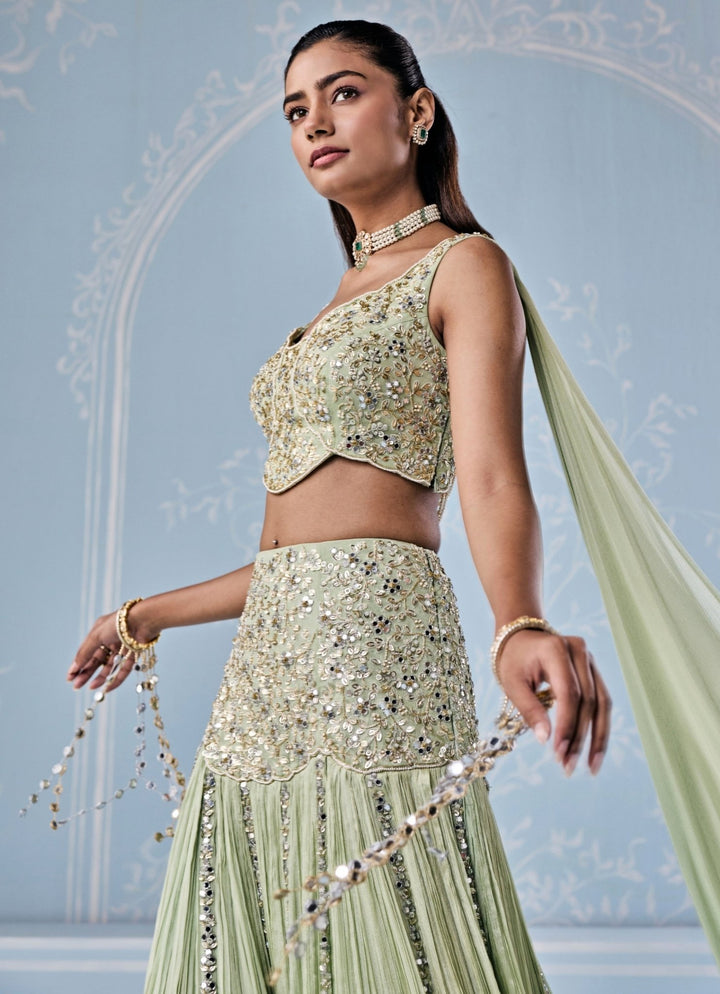 Seema Thukral Mint Green Georgette Lehenga Set With Attached DupattaFabilicious Fashion