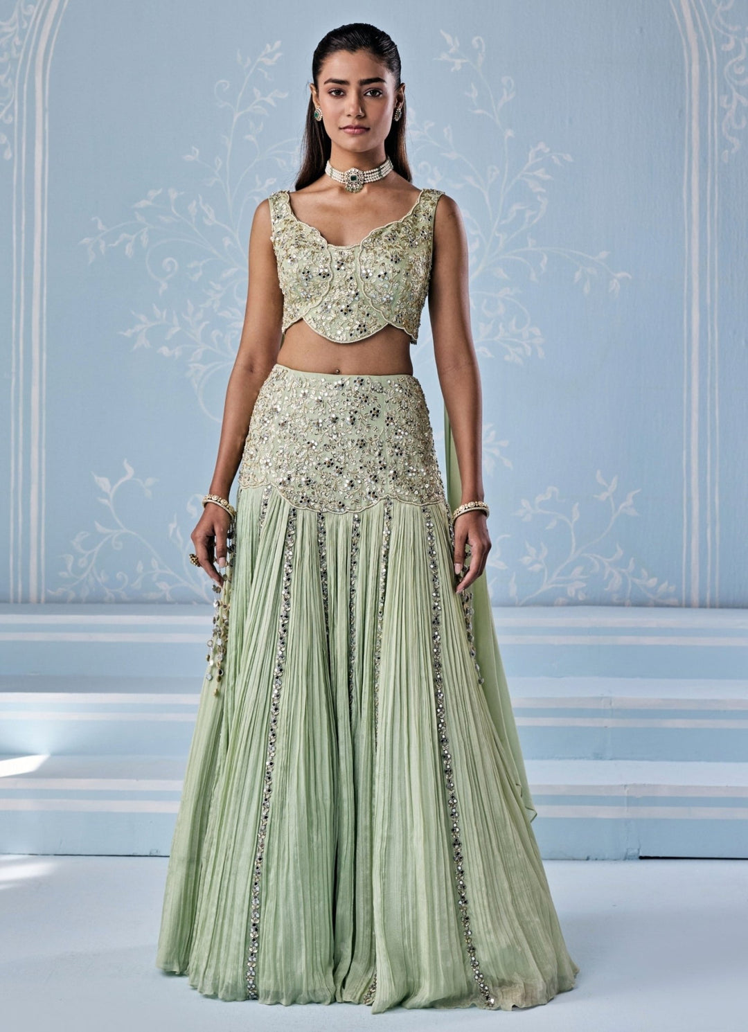 Seema Thukral Mint Green Georgette Lehenga Set With Attached DupattaFabilicious Fashion