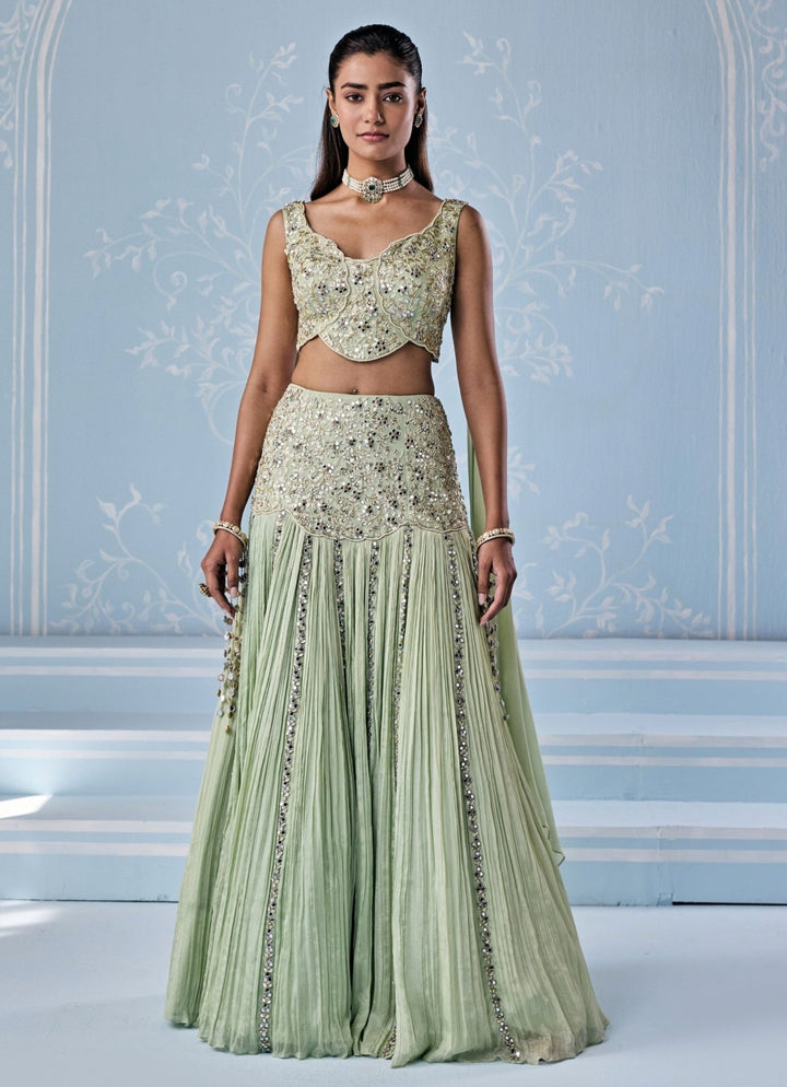 Seema Thukral Mint Green Georgette Lehenga Set With Attached DupattaFabilicious Fashion