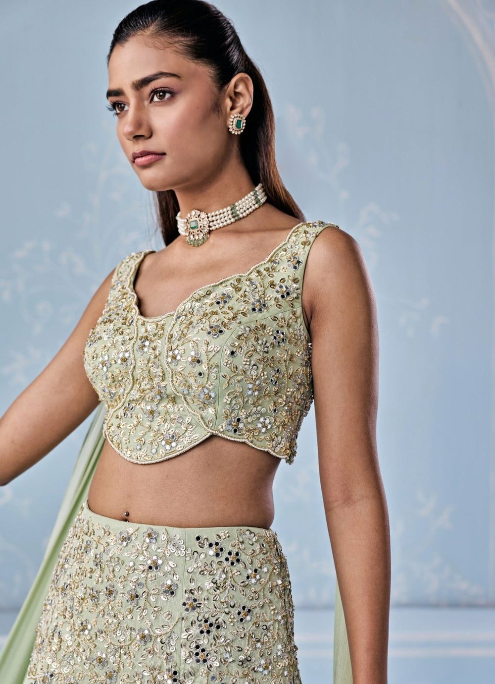 Mint Green Georgette Lehenga Set With Attached Dupatta Seema Thukral - Fabilicious Fashion