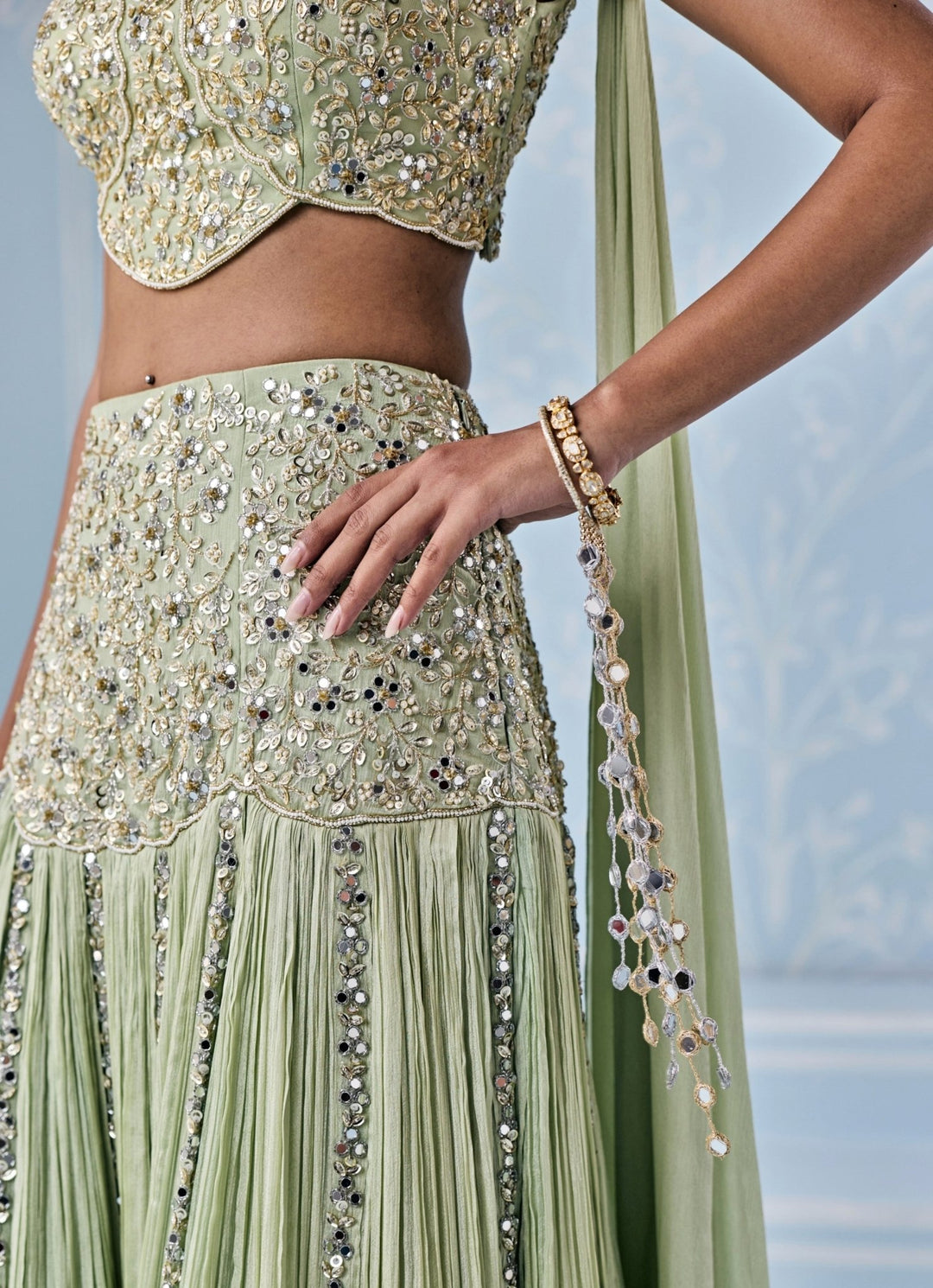 Seema Thukral Mint Green Georgette Lehenga Set With Attached DupattaFabilicious Fashion