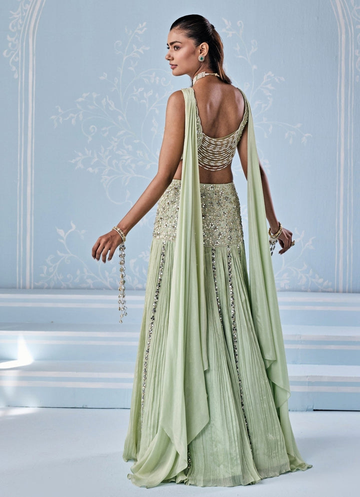 Seema Thukral Mint Green Georgette Lehenga Set With Attached DupattaFabilicious Fashion