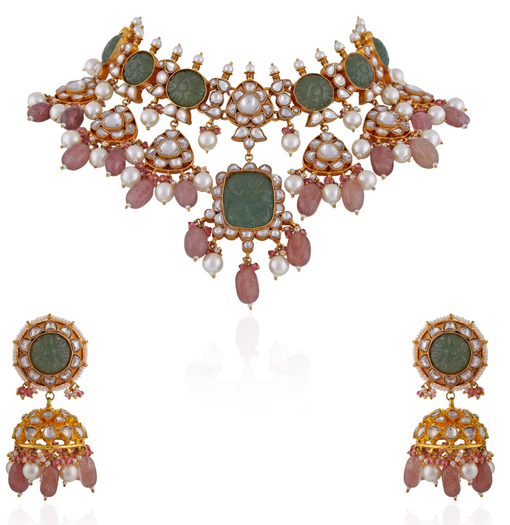 Mint Green Handcrafted Necklace Set Riana by Shikha Jindal - Fabilicious Fashion