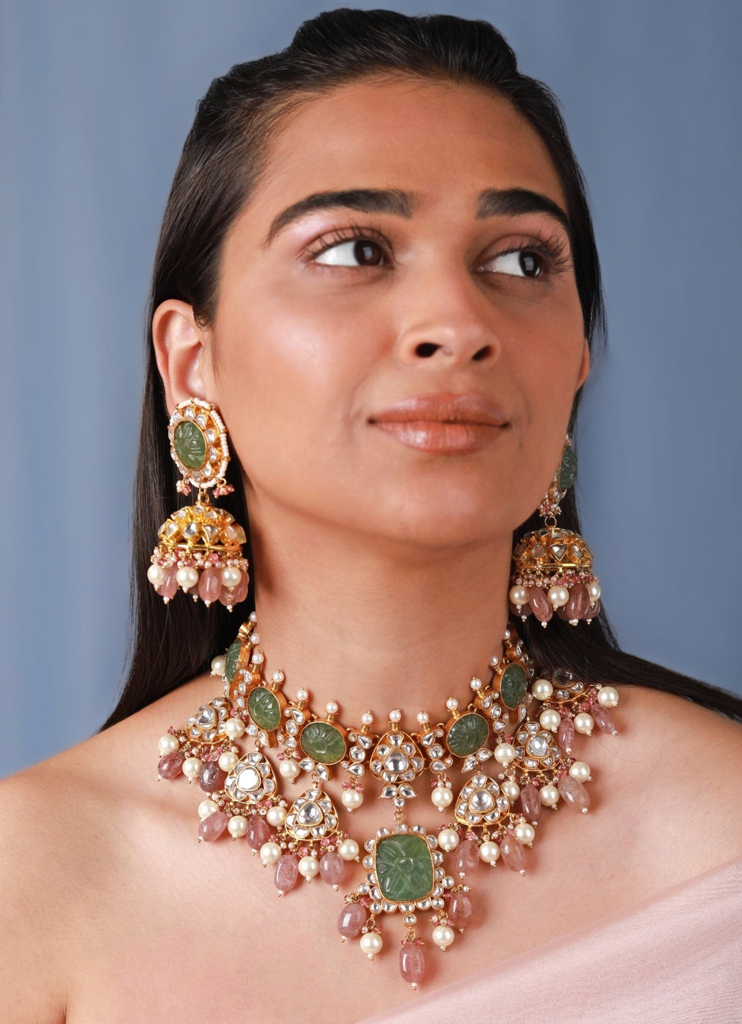 Mint Green Handcrafted Necklace Set Riana by Shikha Jindal - Fabilicious Fashion