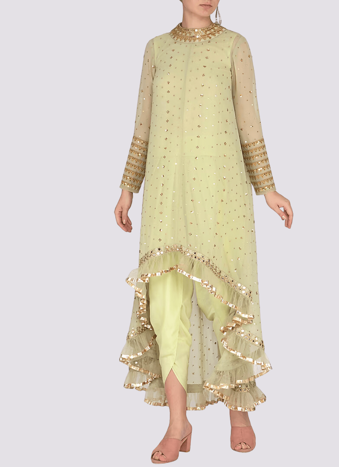 Mint Green High Low Kurta Set Vvani by Vani Vats - Fabilicious Fashion