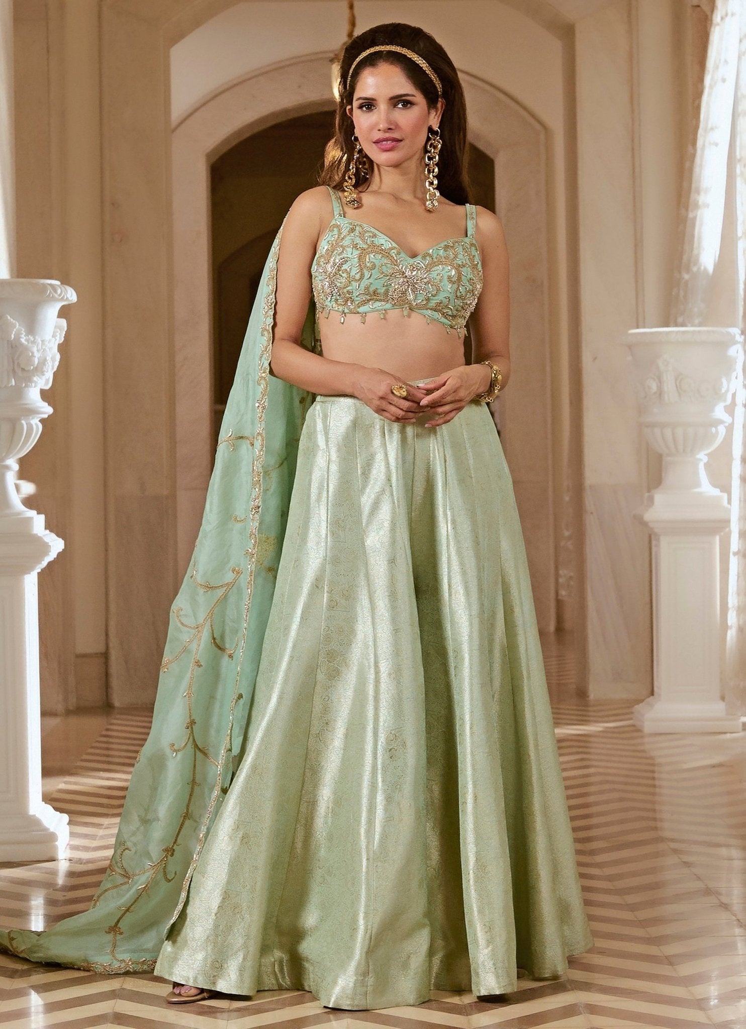 indowestern outfit ideas for day weddings mint green palazzo set resort wedding guest look
