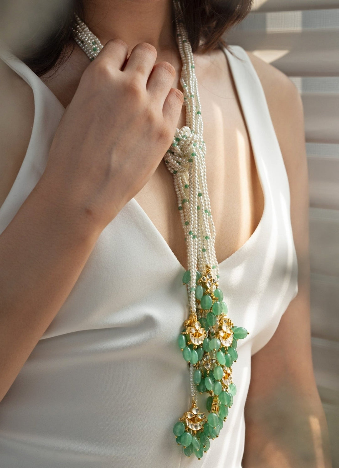 Do Taara Mint Green Kundan And Pearl NecklaceFabilicious Fashion