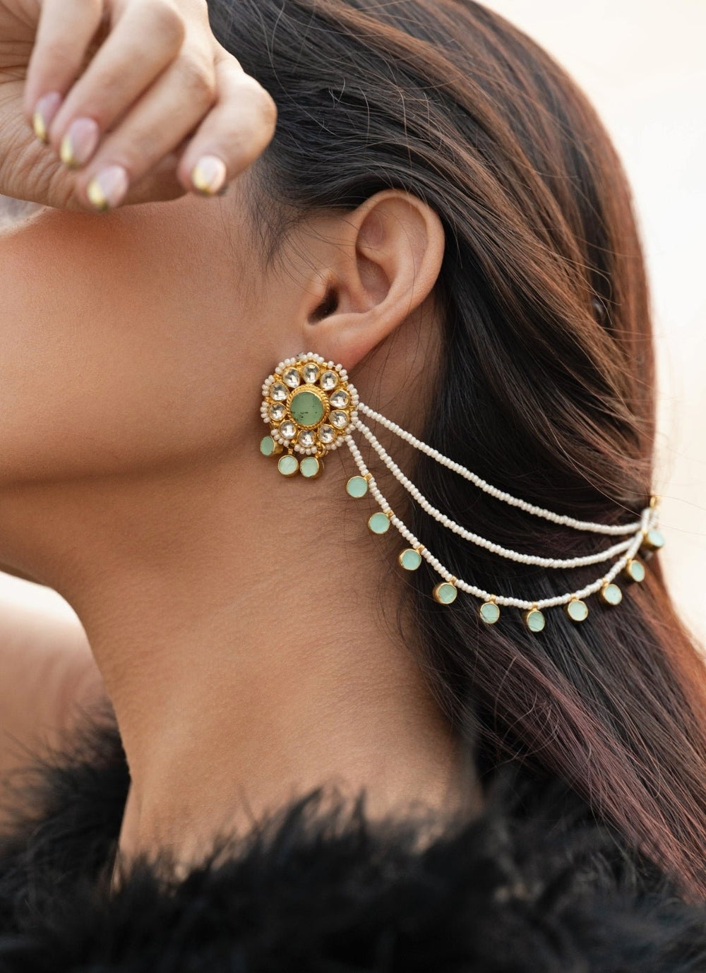Do Taara Mint Green Kundan EarringsFabilicious Fashion