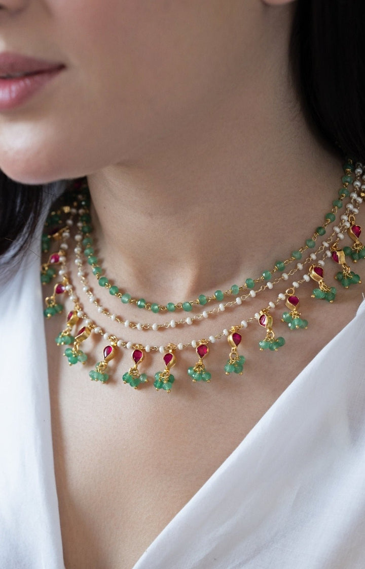 Do Taara Mint Green Kundan Layered NecklaceFabilicious Fashion