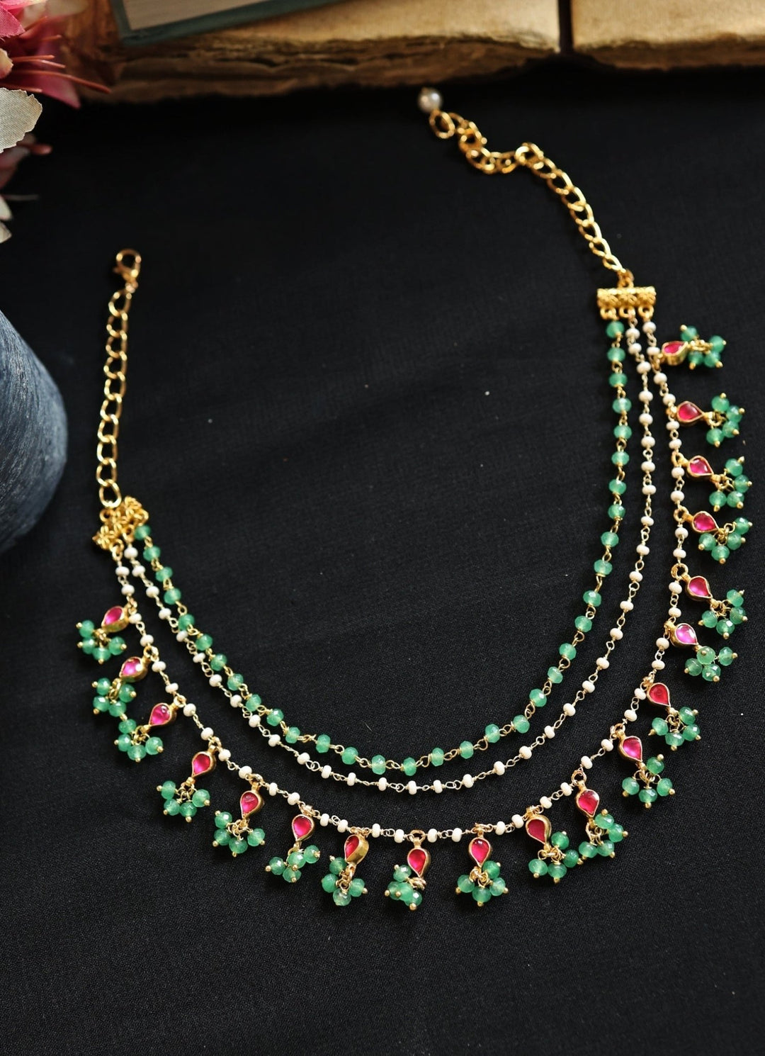 Do Taara Mint Green Kundan Layered NecklaceFabilicious Fashion