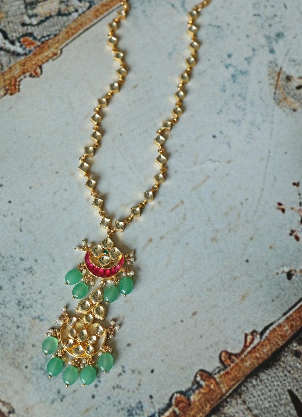 Do Taara Mint Green Kundan NecklaceFabilicious Fashion