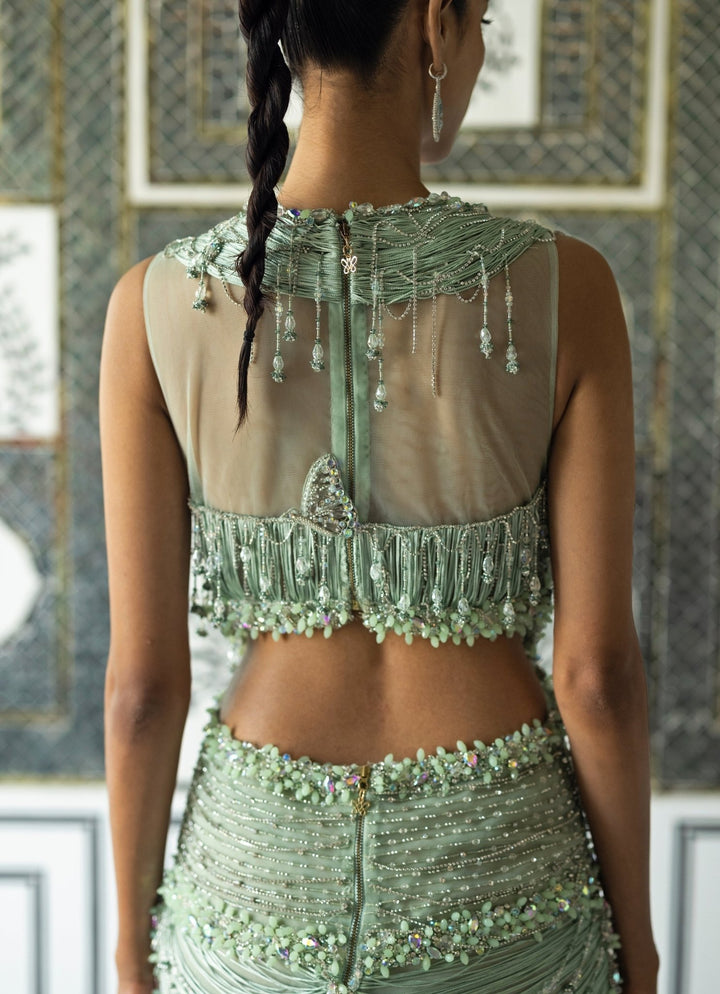 Moledro Mint Green Organza Net Drape GownFabilicious Fashion