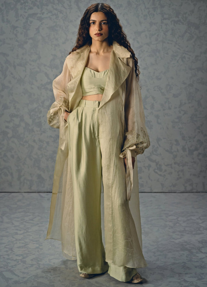 Paulmi and Harsh X Ease Mint Green Organza Pants Set With JacketFabilicious Fashion