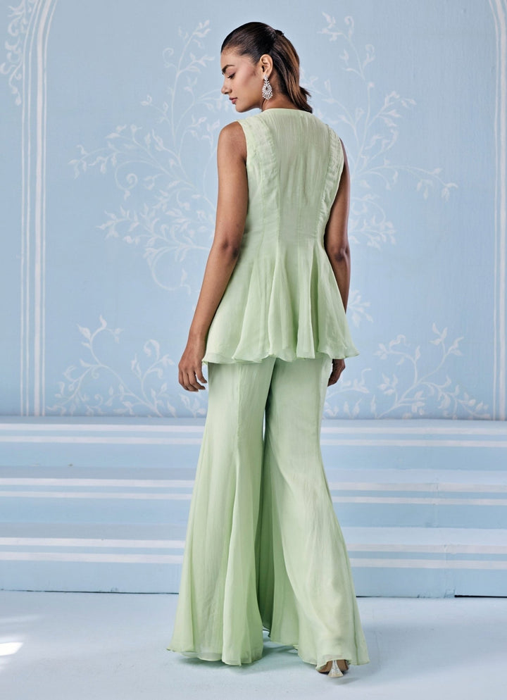 Mint Green Organza Peplum Pants Set Seema Thukral - Fabilicious Fashion