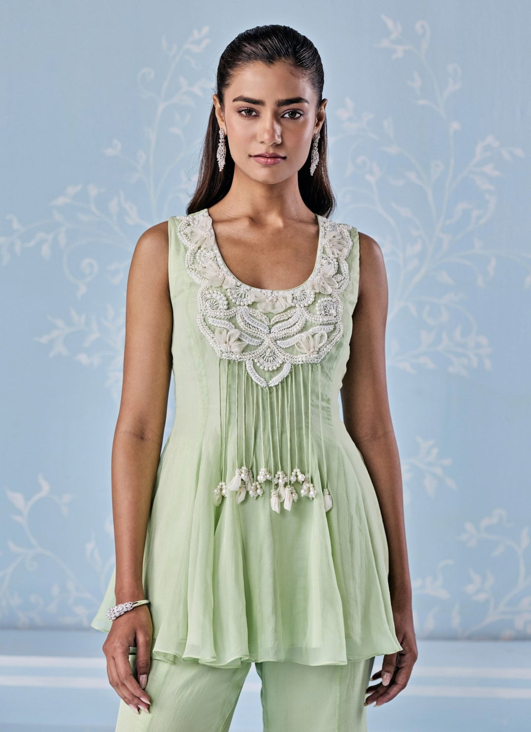 Mint Green Organza Peplum Pants Set Seema Thukral - Fabilicious Fashion