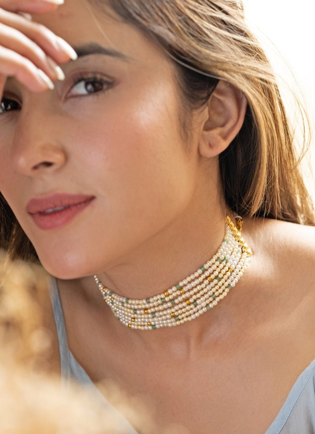 Do Taara Mint Green Pearl Choker NecklaceFabilicious Fashion