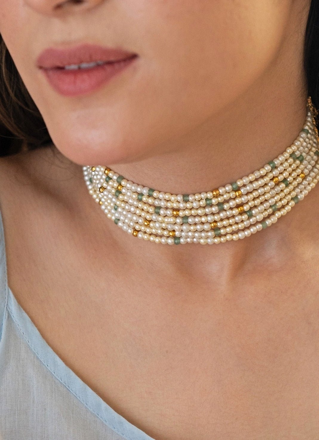 Do Taara Mint Green Pearl Choker NecklaceFabilicious Fashion