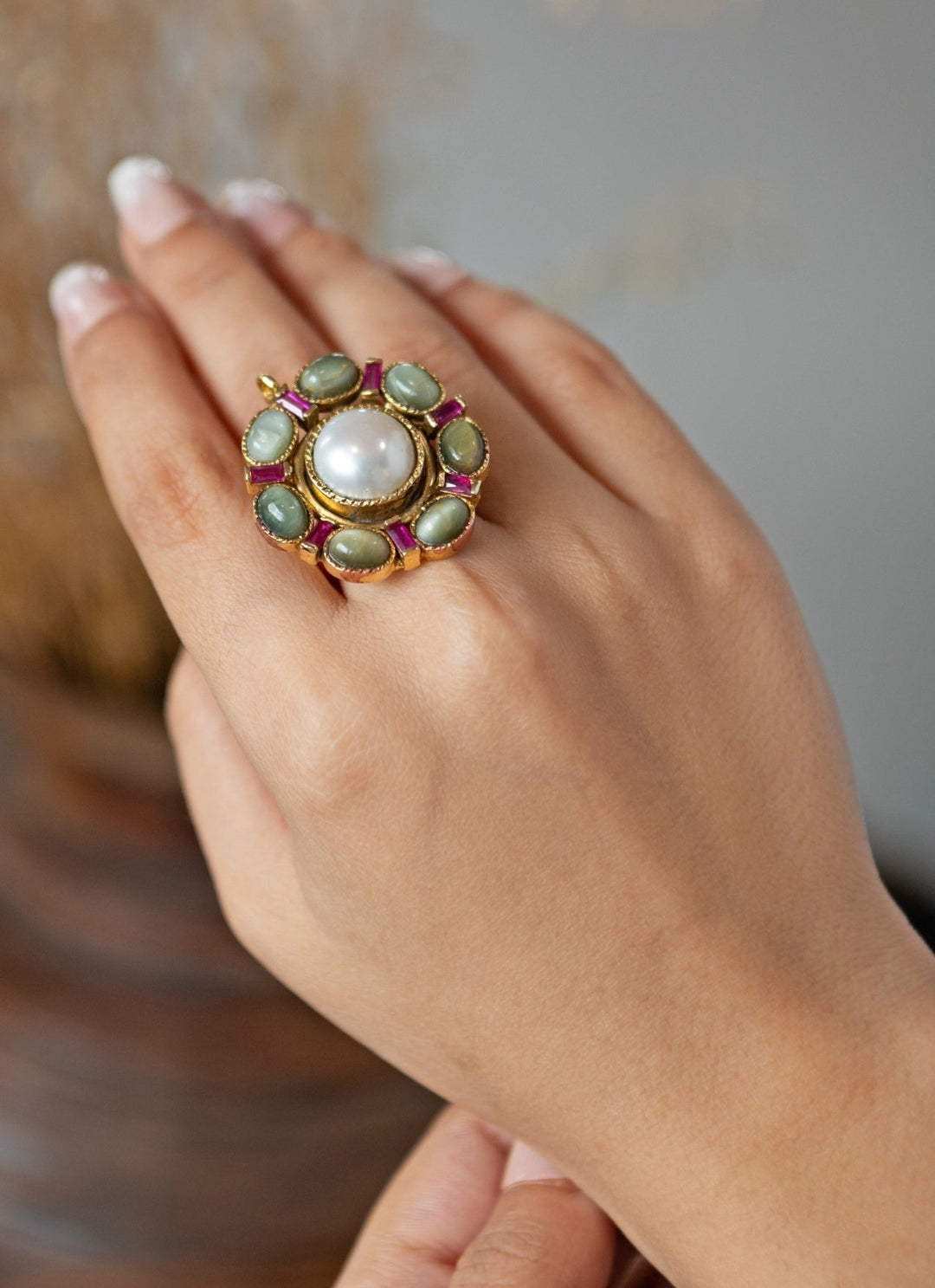 Do Taara Mint Green Pearls RingFabilicious Fashion
