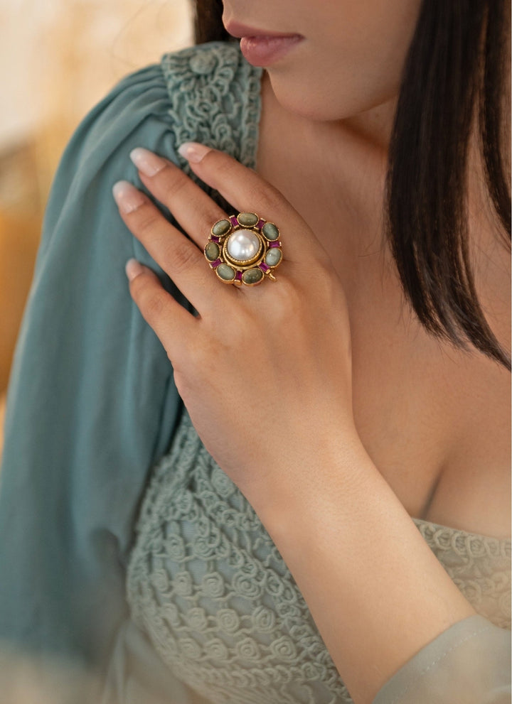 Do Taara Mint Green Pearls RingFabilicious Fashion