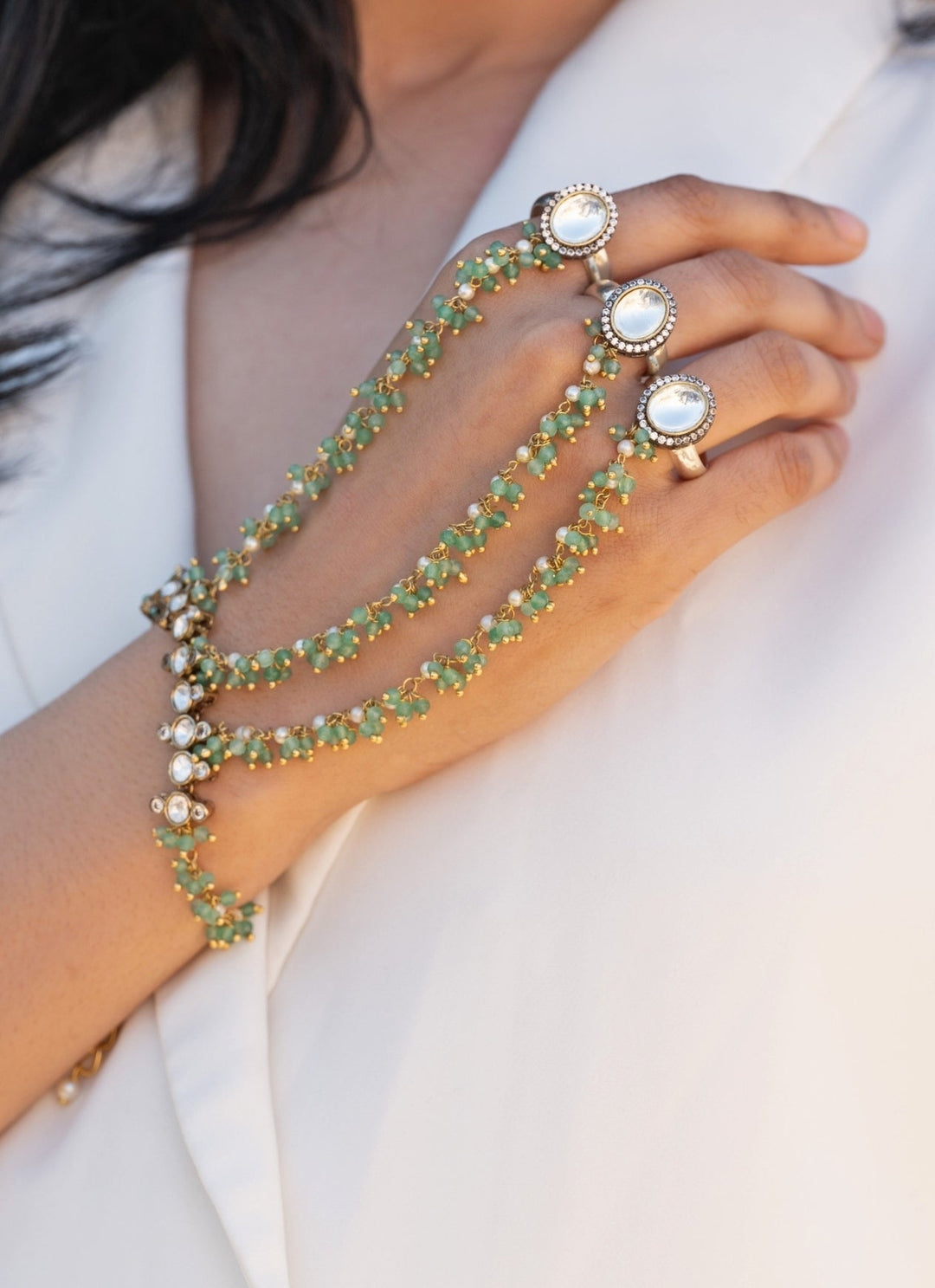 Do Taara Mint Green Polki Hathphool BraceletFabilicious Fashion