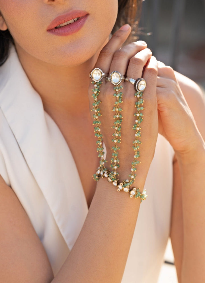 Do Taara Mint Green Polki Hathphool BraceletFabilicious Fashion