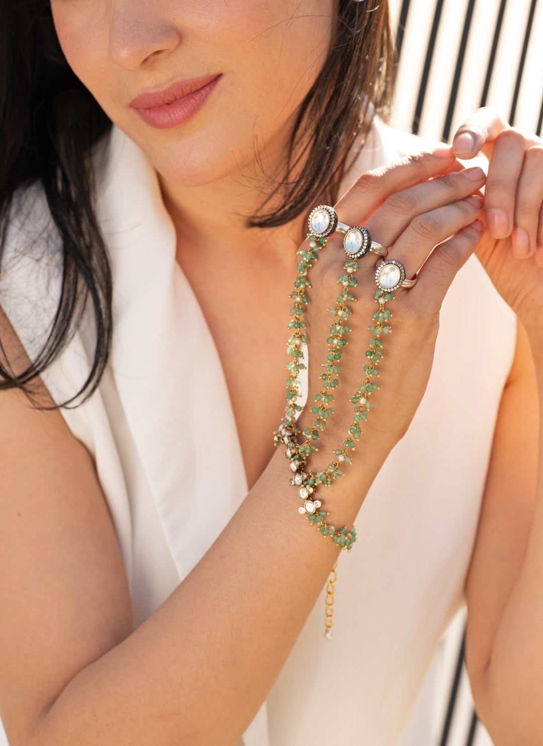 Do Taara Mint Green Polki Hathphool BraceletFabilicious Fashion