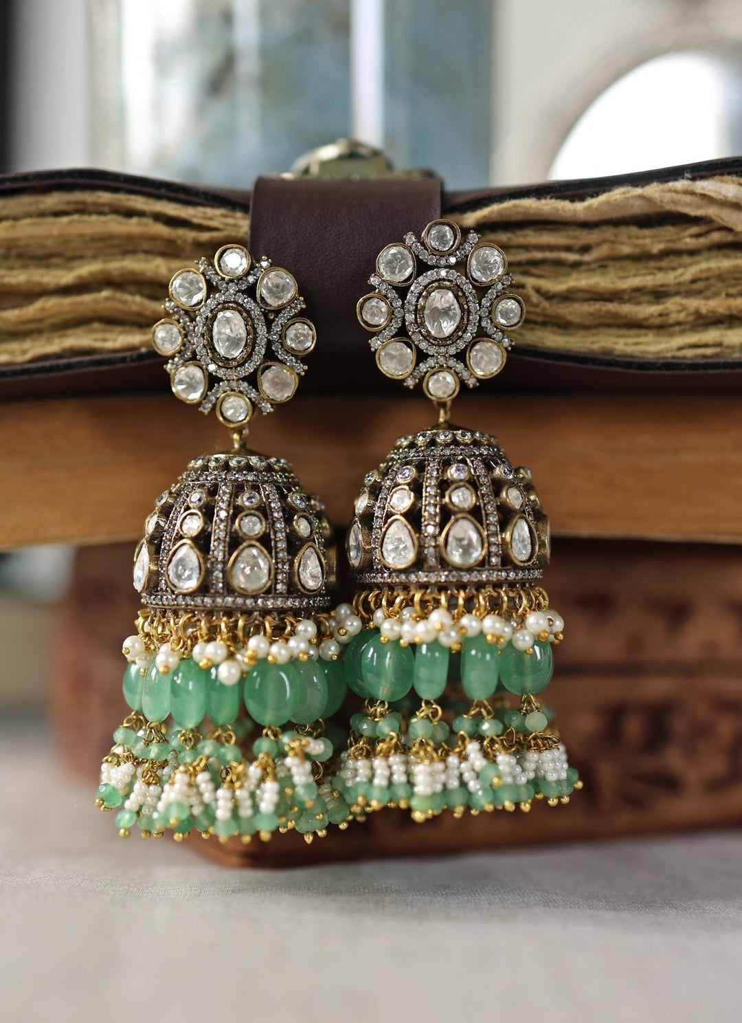 Do Taara Mint Green Polki Jhumka EarringsFabilicious Fashion