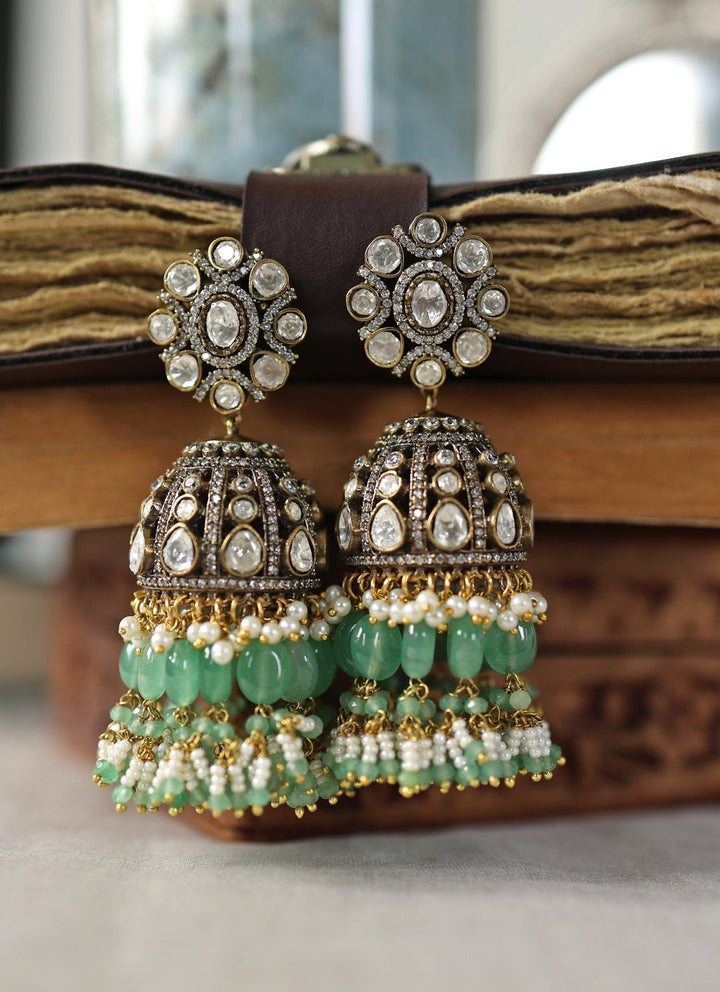 Do Taara Mint Green Polki Jhumka EarringsFabilicious Fashion