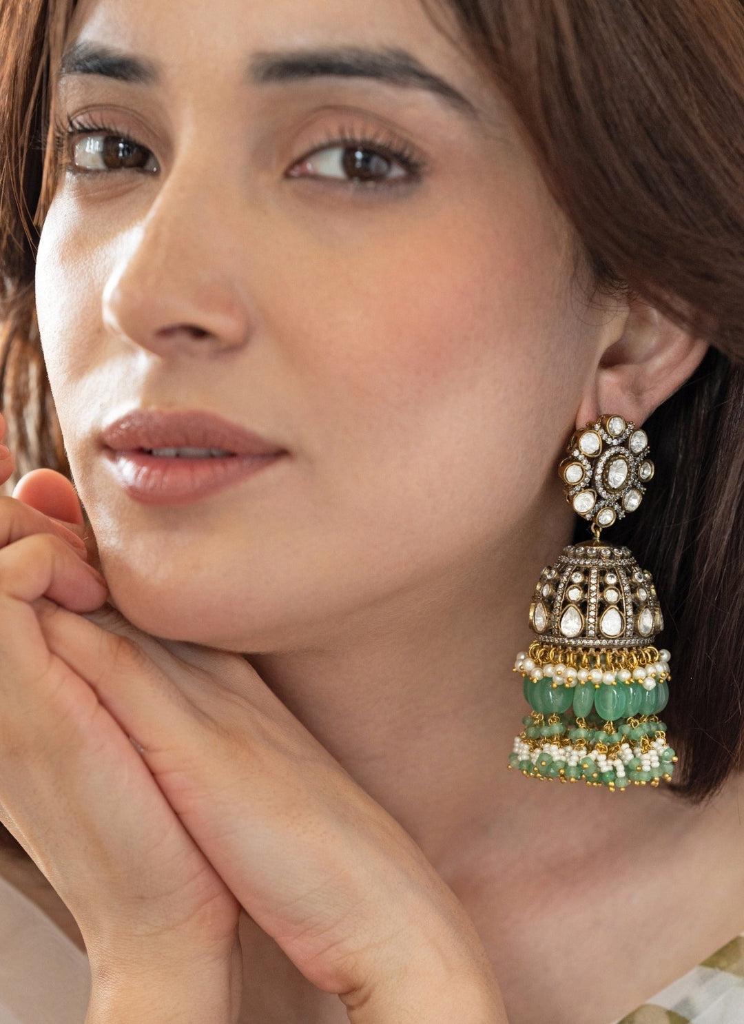 Do Taara Mint Green Polki Jhumka EarringsFabilicious Fashion