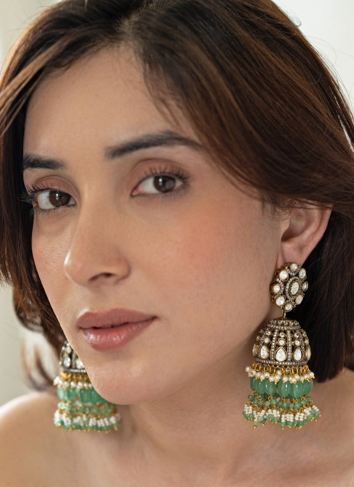 Do Taara Mint Green Polki Jhumka EarringsFabilicious Fashion