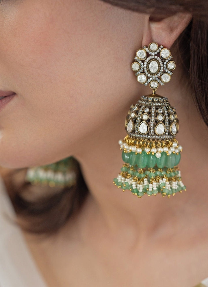 Do Taara Mint Green Polki Jhumka EarringsFabilicious Fashion