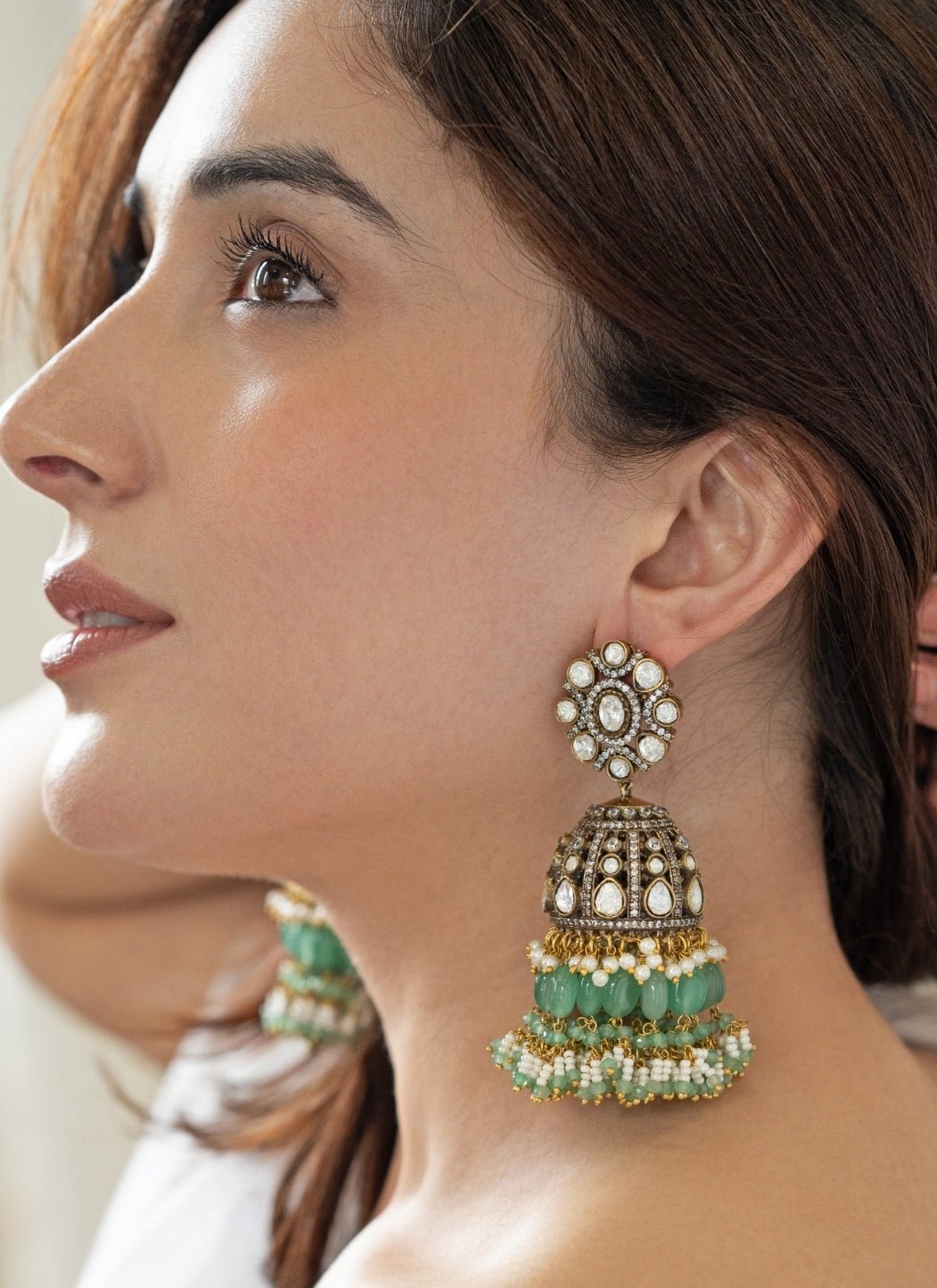 Do Taara Mint Green Polki Jhumka EarringsFabilicious Fashion