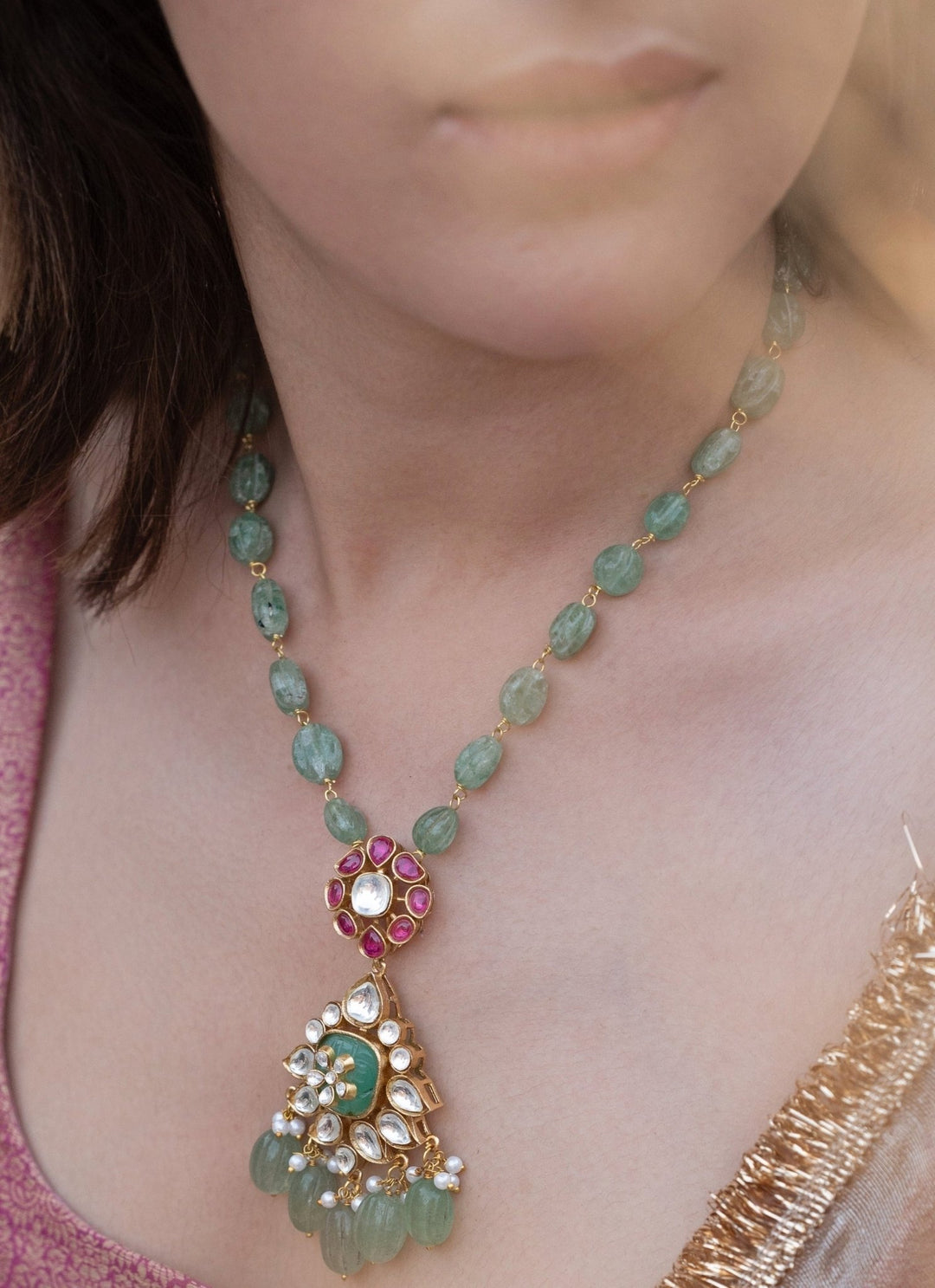 Do Taara Mint Green Polki Necklace SetFabilicious Fashion