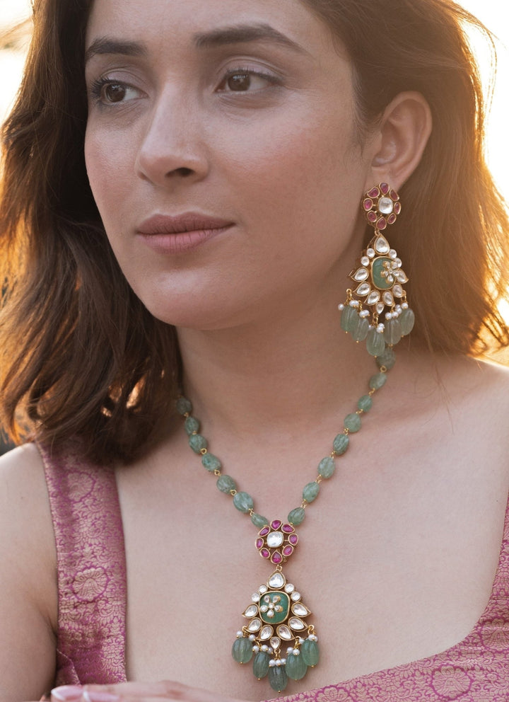 Do Taara Mint Green Polki Necklace SetFabilicious Fashion