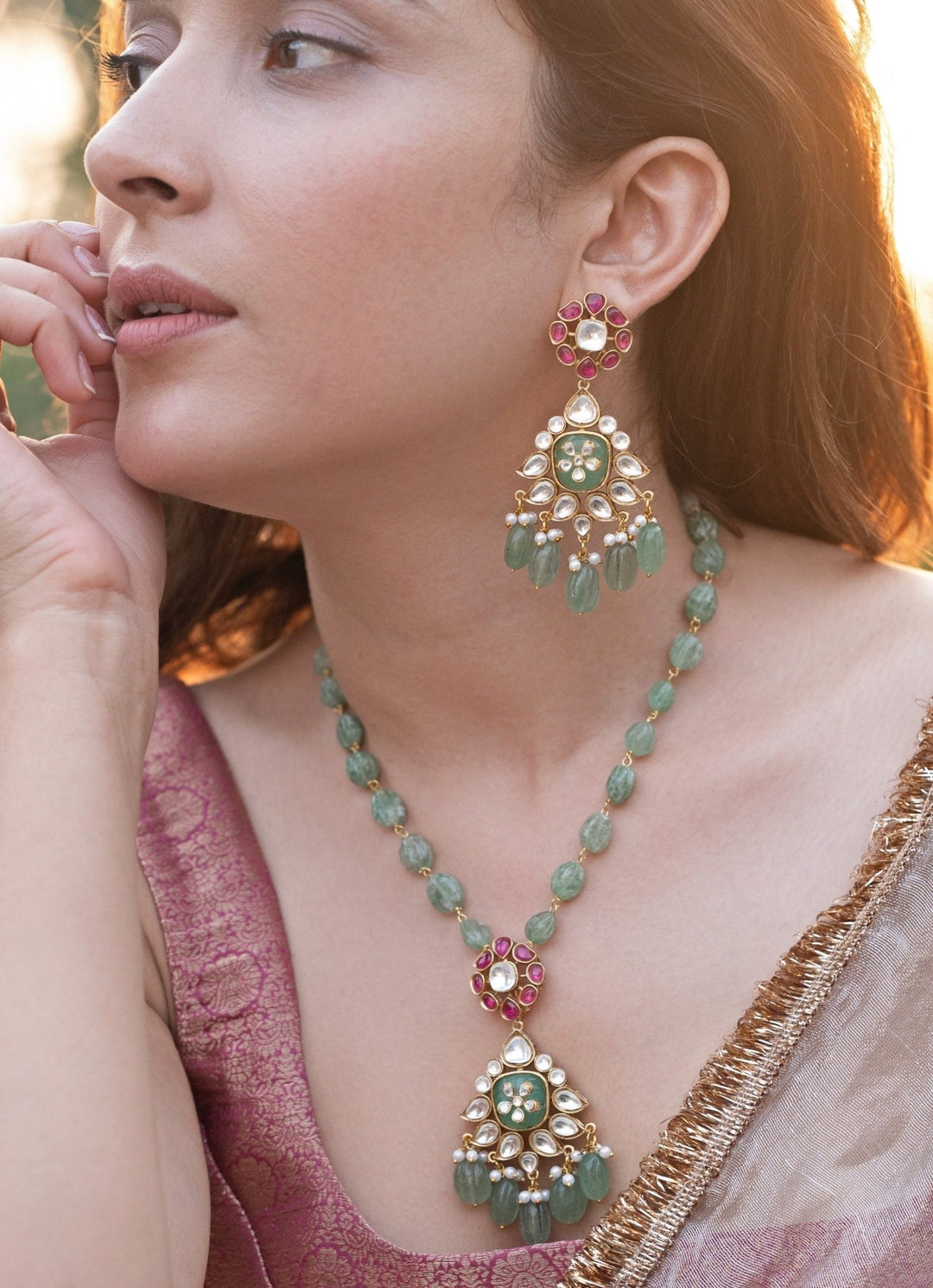 Do Taara Mint Green Polki Necklace SetFabilicious Fashion