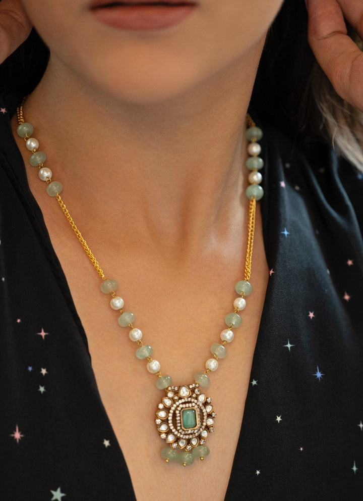 Do Taara Mint Green Polki Pendant NecklaceFabilicious Fashion