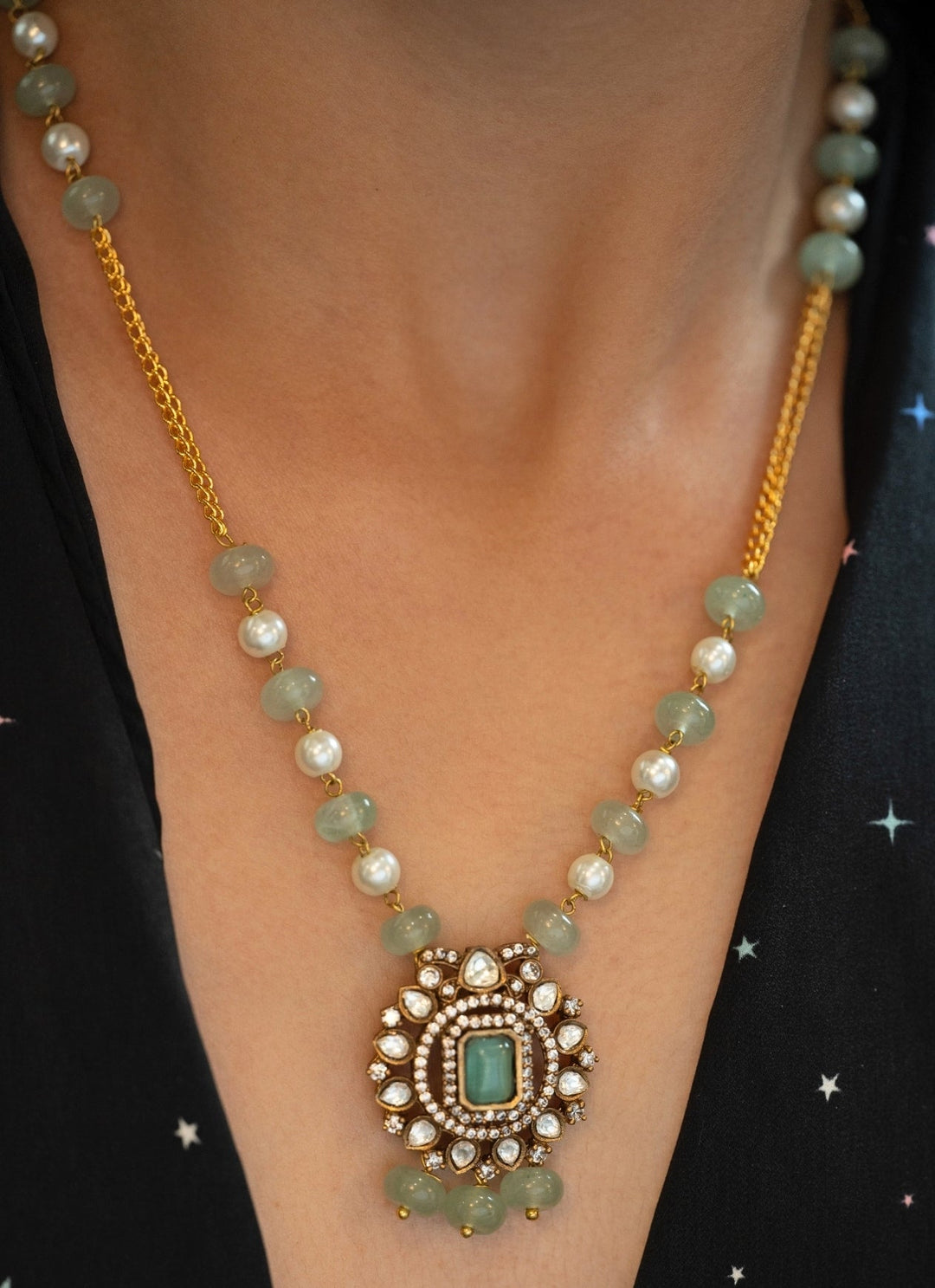 Do Taara Mint Green Polki Pendant NecklaceFabilicious Fashion