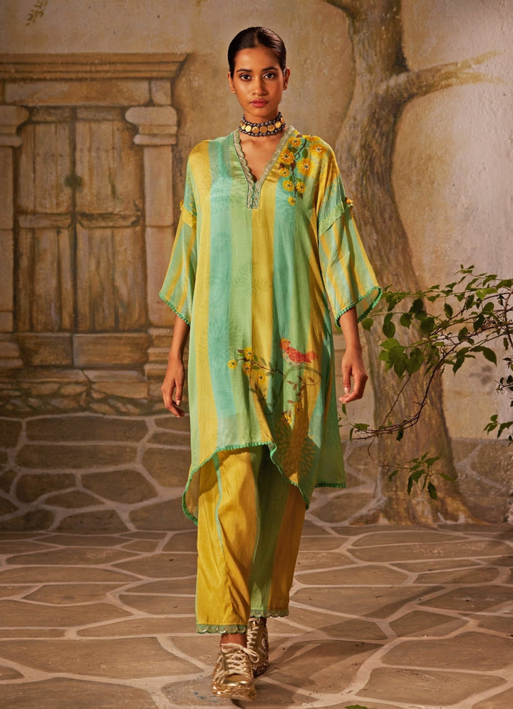 Mint Green Printed Chiffon Kurta Pants Set Basil Leaf - Fabilicious Fashion