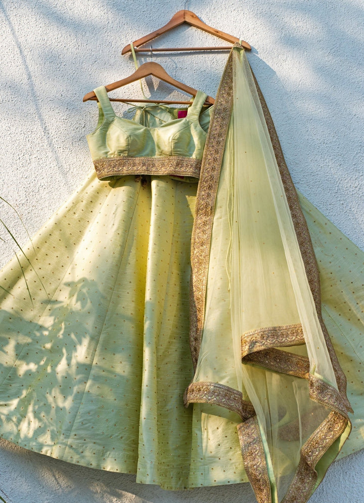 Mint Green Raw Silk Lehenga Set Anisha Shetty - Fabilicious Fashion