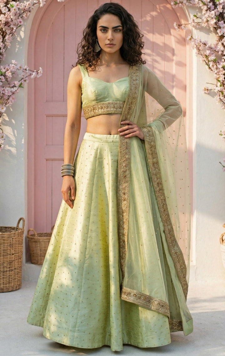 Mint Green Raw Silk Lehenga Set Anisha Shetty - Fabilicious Fashion