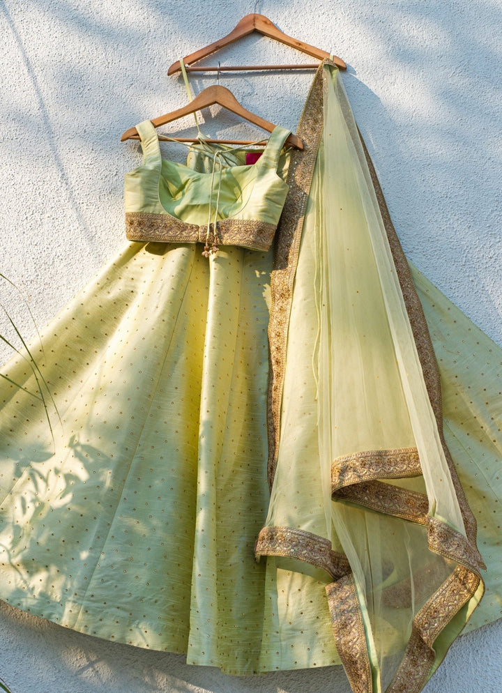 Mint Green Raw Silk Lehenga Set Anisha Shetty - Fabilicious Fashion